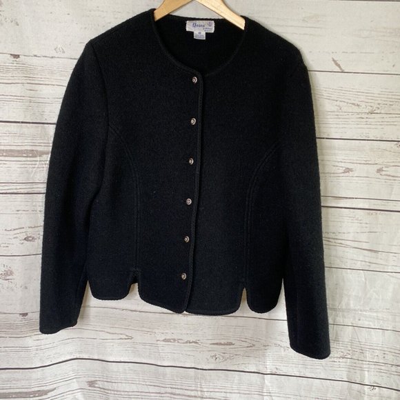 Vintage Dean Of Scotland Boiled Wool Cardigan Medium Chunky Black M Gorgeous - Picture 1 of 4
